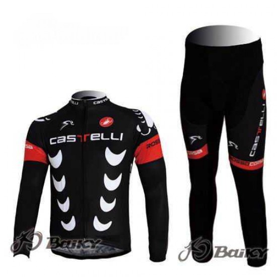 Castelli Pro Team Fahrradbekleidung Set Langarmtrikot+Lange Radhose Schwarz FWEW1