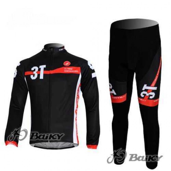 Castelli 3T Fahrradbekleidung Set Langarmtrikot+Lange Radhose Schwarz 1R527