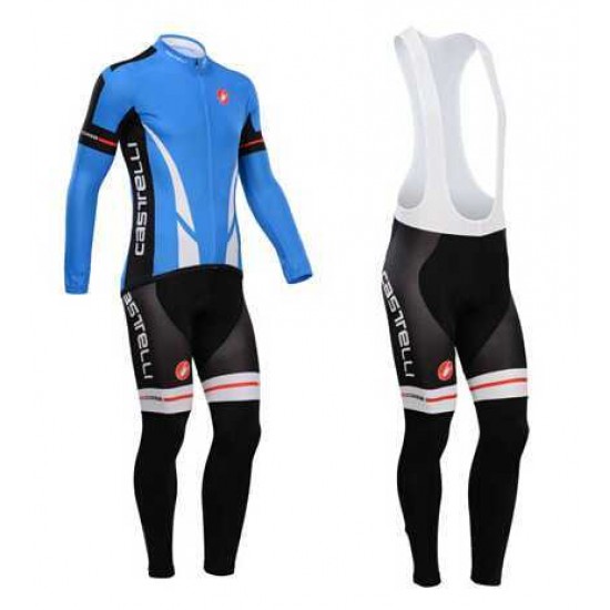 Castelli 2014 Fahrradbekleidung Set Langarmtrikot+Lange Trägerhose blau 76IUS