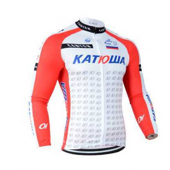 2014 Katusha Fahrradbekleidung Radtrikot Langarm Rot weiß AIQDR