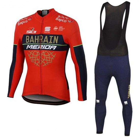 Bahrain Merida 2018 Fahrradbekleidung Set Langarmtrikot+Lange Trägerhose 9K5VU