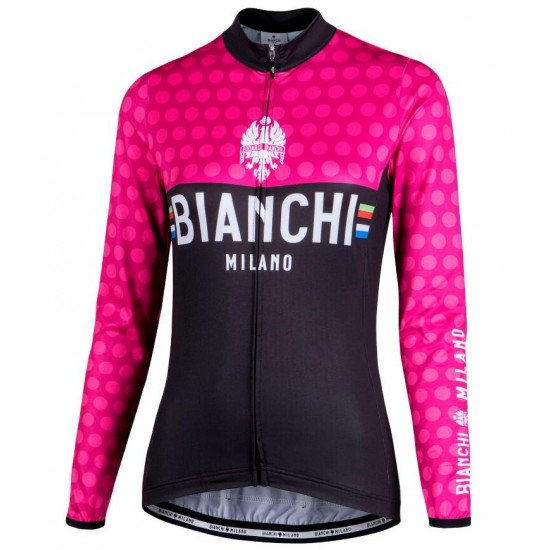 BIANCHI MILANO TERMENO Damen Schwarz/pink Fahrradbekleidung Radtrikot Langarm AUZMN