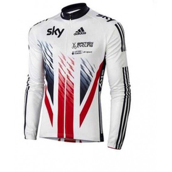 2016 SKY British Winter Fahrradbekleidung Radtrikot Langarm vliezen weiß Rot blau 7DL9Z