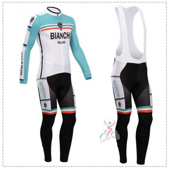 Bianchi 2014 Fahrradbekleidung Set Langarmtrikot+Lange Trägerhose weiß blau UOKBY
