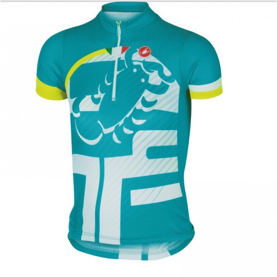 2016 Castelli Kinderen Veleno Fahrradbekleidung Radtrikot blau MQIF6