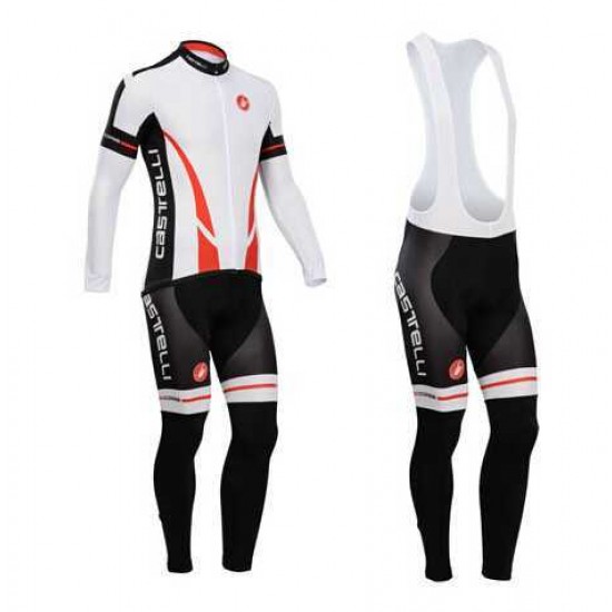 Castelli 2014 Fahrradbekleidung Set Langarmtrikot+Lange Trägerhose weiß Rot XL7WC