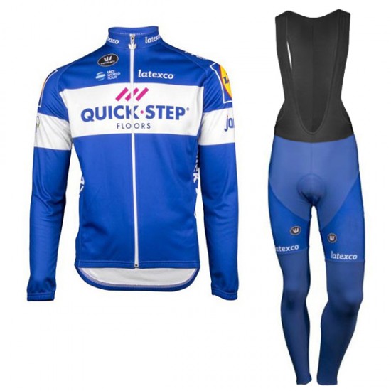 2018 Quick Step Floors blau Fahrradbekleidung Set Langarmtrikot+Lange Trägerhose Y7HKH