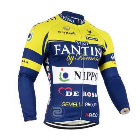 2014 FANTINI Fahrradbekleidung Radtrikot Langarm blau gelb weiß LF6PJ